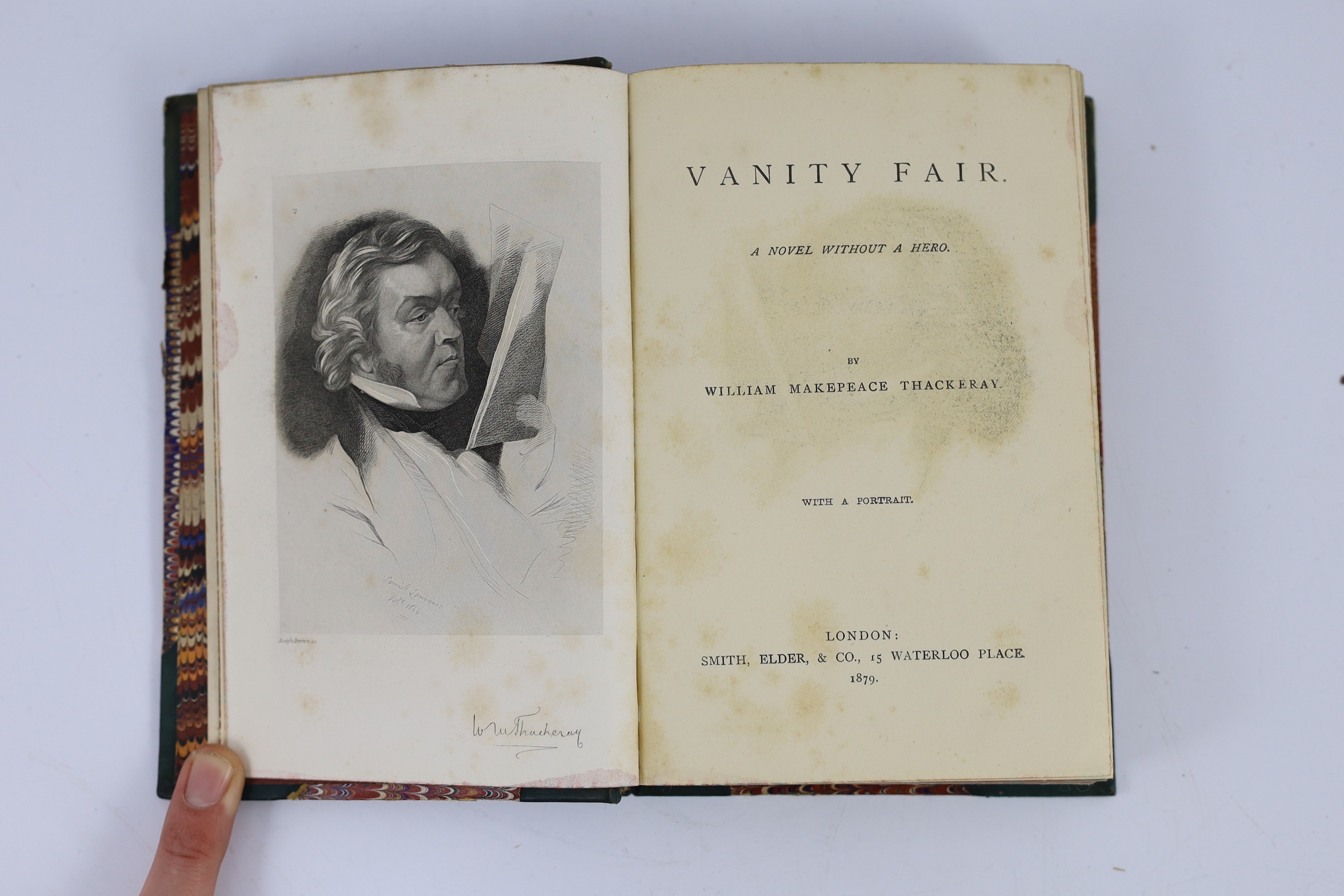 Thackeray, William Makepeace - The Works, of 12 vols. num. plates and other illus.; contemp. green half calf and marbled boards, gilt decorated and panelled spines with red labels, marbled edges and e/ps., cr.8vo. (ca.18